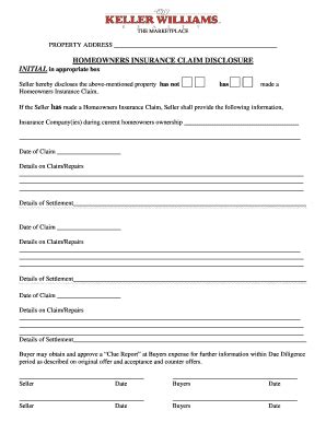 Homeowners Insurance Claim Disclosure Form - Blank Fillable Template ...