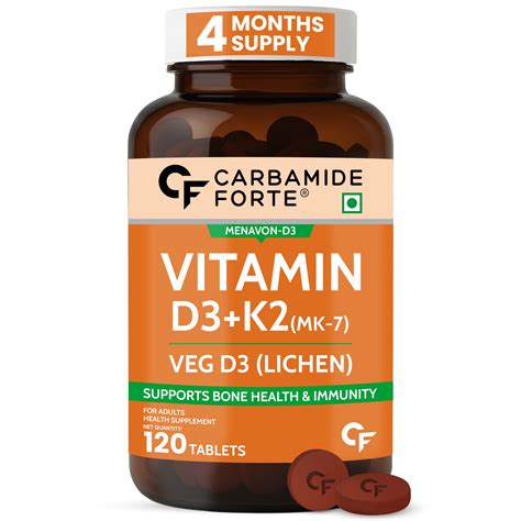 Vitamin D3 + K2 Supplement - Strong Bones & Heart Health | Carbamide Forte