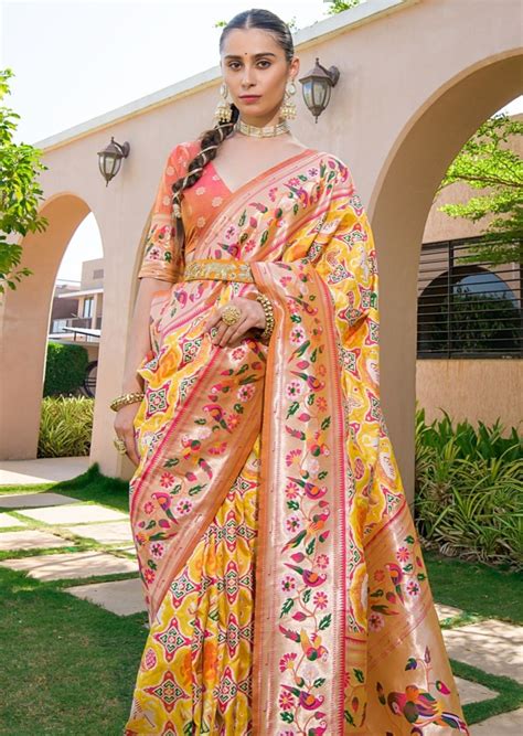 Shop Original Patola Paithani Fusion Handloom Silk Saree Online USA ...