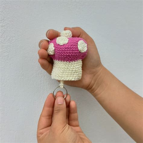 Shop Mushroom Shape Crochet Handmade Retractable Key Chain - Pink ...