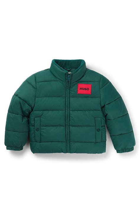 HUGO - Kids' water-repellent puffer jacket with hidden hood - Green