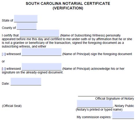 Free South Carolina Notary Acknowledgement Forms - PDF - Word