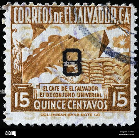 Export of coffee produced in El Salvador celebrated on old stamp Stock Photo - Alamy - exports of el salvador