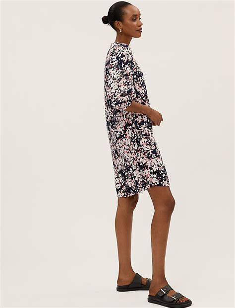Buy Printed Round Neck Knee Length Shift Dress at Marks & Spencer