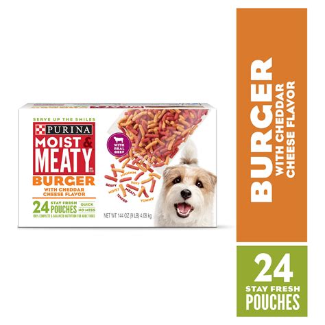 Purina Moist & Meaty Dog Food, Burger & Cheddar Cheese, 24 Pouches ...