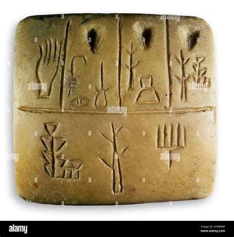 7404. Sumerian Pictogram clay tablet, the earliest form of writing, Uruk, Mesopotamia, dating c ...
