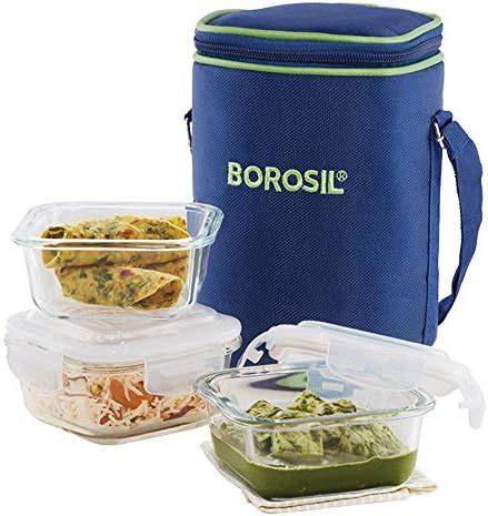 Buy Borosil - Prime Borosilicate Glass Lunch Box Set of 3, 320 ml ...