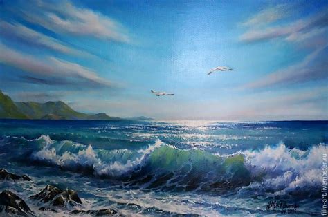 Морской пейзаж Картина маслом на холсте - "Море. 2 чайки" – заказать на ...