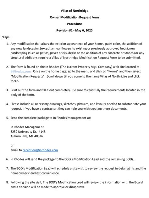 Fillable Online Villas of Northridge Owner Modification Request Form ...