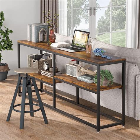 TEKAVO 180 CM Extra Long Sofa Table with Storage Shelves, Industrial ...