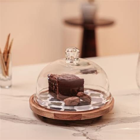 ireka HOMES Frosty Bliss Acacia Wood Cake Stand glass Dome | Glass Dome ...