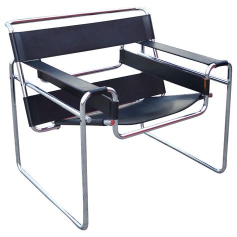 Knoll International Wassily Chair by Marcel Breuer Black Leather For ...