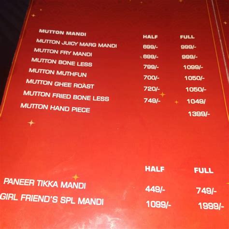Menu at Girlfriend Mandi, Hyderabad, H no 1