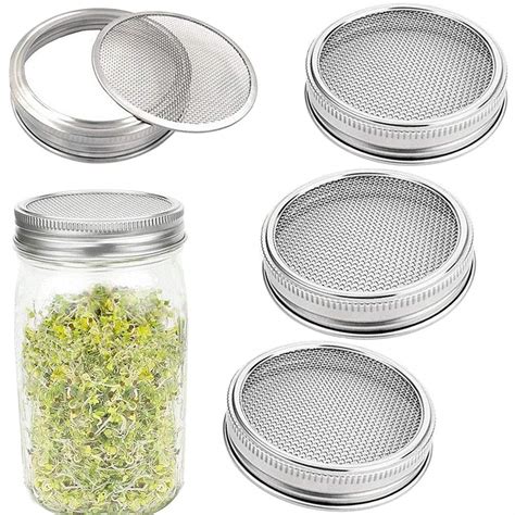 Buy EPSVCSEWN Stainless Steel Mesh Jar Sprouting Strainer Lid Kit ( 4 ...