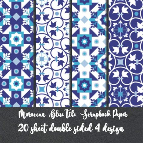 Buy moroccan Blue Tile Scrapbook Paper 20 sheet double sided 4 design ...