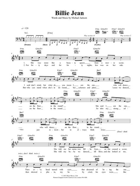 Billie Jean by Michael Jackson Sheet Music for Lead Sheet / Fake Book ...