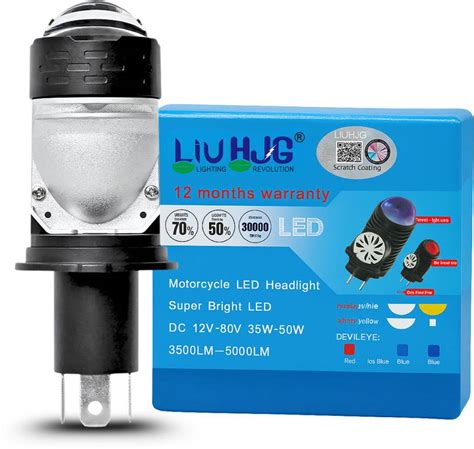 LIU HJG Bright White LED H4 Projector Lens Bulb With Red Devil Eye ...