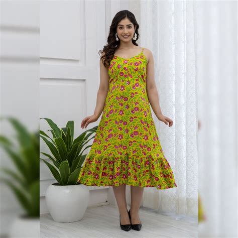 Women Fit and Flare Light Green, Pink Dress, One Piece – wishbuzz-store ...