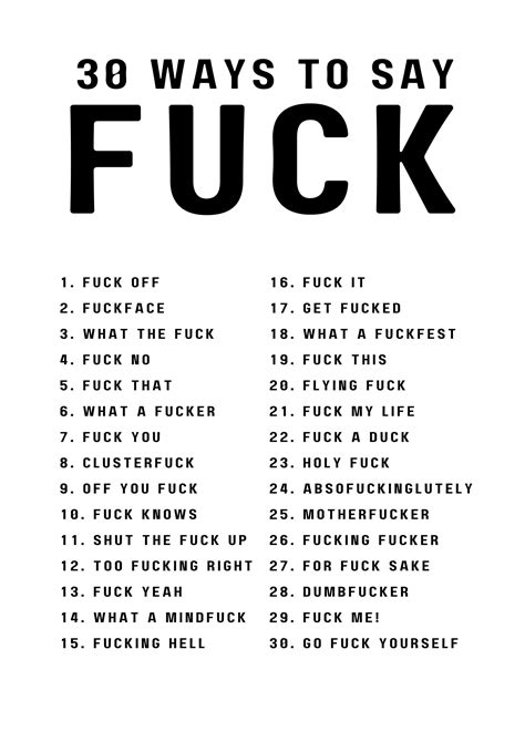 Funny Swear Word Print: 30 Ways to Say F*ck (digital Download) - Etsy ...