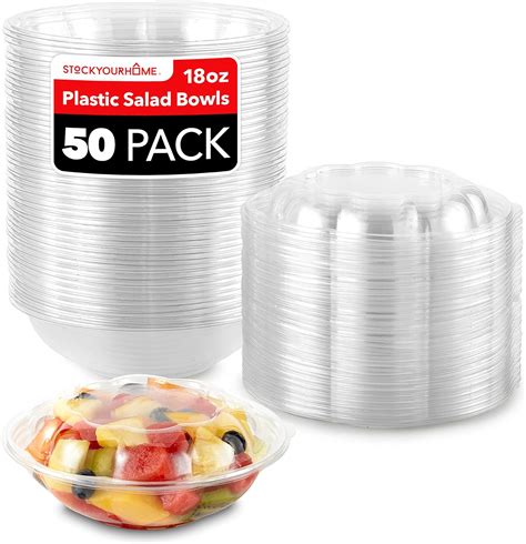 Amazon.com: Stock Your Home 18oz Clear Plastic Salad Bowls with Lids ...