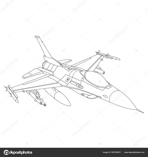 Fighting Falcon Outline Illustration Fighter Jet F16 Colorare Libro Bambini - Vettoriale Stock ...