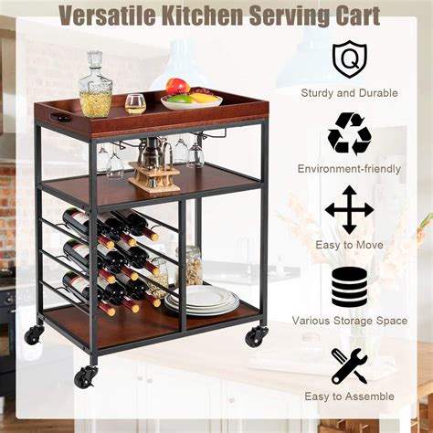 Buy Giantex 3-Tier Kitchen Island Cart Rolling Trolley Industrial Style ...