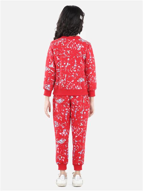Girls Red Base Splash Printed Track Suit Set – Stylestone