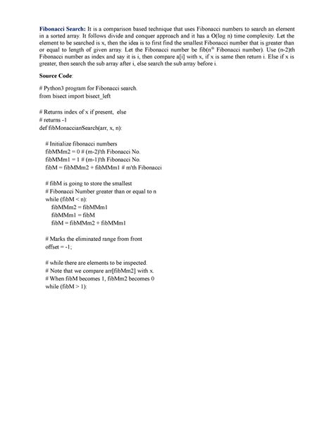 Data Structure Module 1.2 - Fibonacci Search: It is a comparison based ...