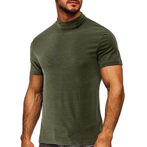 WAENQINLA Mens Mock Turtleneck Shirt Casual Short Sleeve T-Shirts ...