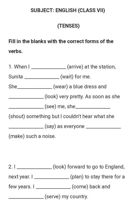 tenses worksheet for class 7th with solutions - Brainly.in