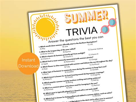 Summer Trivia Game, Summer Quiz, Printable Summer Game, Summer Party ...