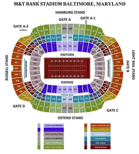 M&T Bank Stadium Seating Chart with Seat Numbers and Rows, Parking Map