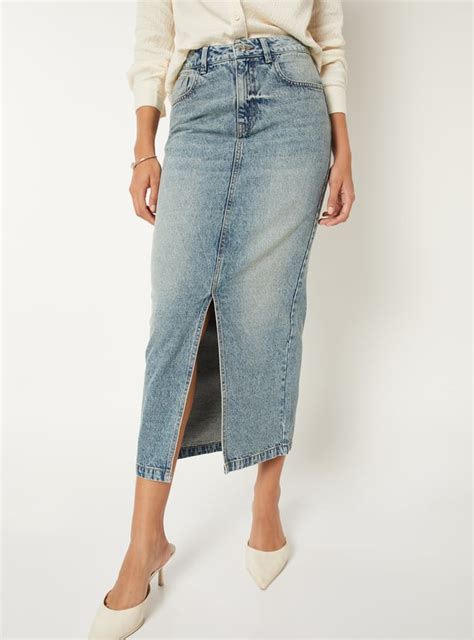 Buy Women Washed Denim Pencil Midi Skirt Online at just Rs. 999.0 ...