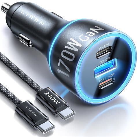 Amazon.com: Kapebow USB C Car Charger-215W 3 Port Superfast Charging ...