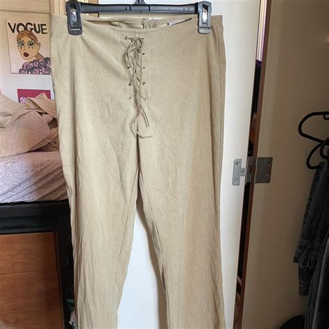 front lace up flare pants! tan colored with slight... - Depop