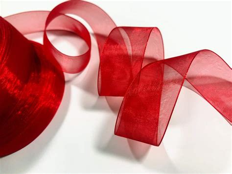 Red Organza Ribbon (W = 1 inch 2.5 cm. Red L = 20 Yard) for Bridal Gift ...