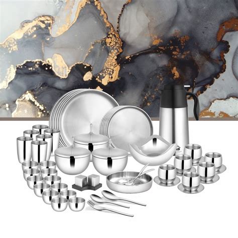 Stainless Steel 78 PCS Double Wall Dinner Set (6 People) Nikki – Velan ...