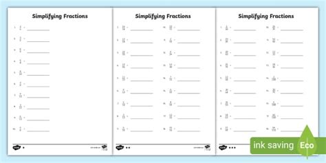 Simplifying Fractions Differentiated Activity Sheets