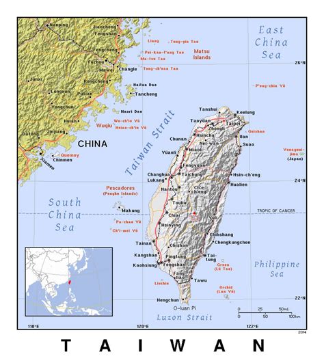 Detailed political map of Taiwan with relief | Taiwan | Asia | Mapsland ...