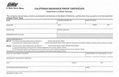Image result for SR22 Insurance Form