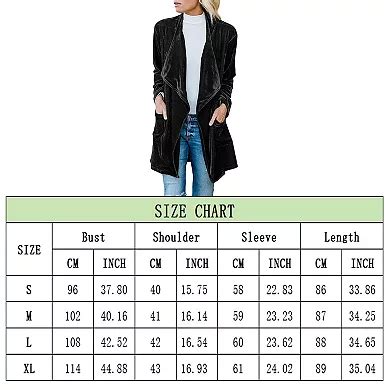 Womens Lapel Velvet Drape Jacket Open Front Cardigan Outwear with Pockets.