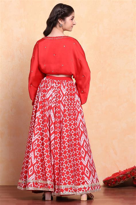 Buy Red Printed Fusion Flared Lehenga Set Online at Biba Global