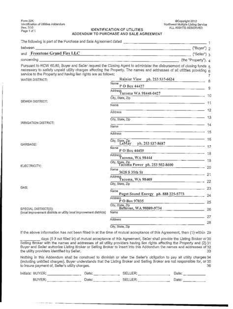Fillable Online Form22K Identification of Utilities Addendum Rev Fax ...