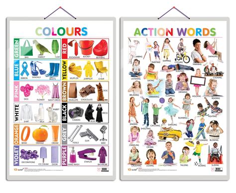 Set of 2 Colours and Action Words Early Learning Educational Charts for ...