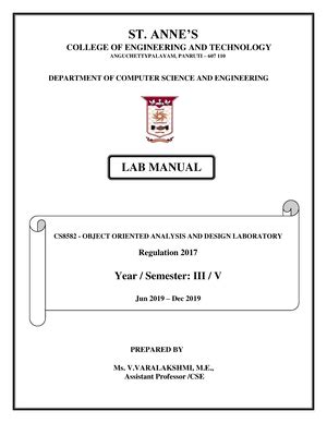 OOAD NEW Record - DEPARTMENT OF COMPUTER TECHNOLOGY CS OBJECT ORIENTED ...