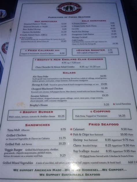 Menu at Brophy Bros. restaurant, Santa Barbara
