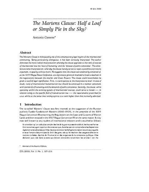 EJIL 110187: The Martens Clause - Legal Myths and Humanitarian Law ...