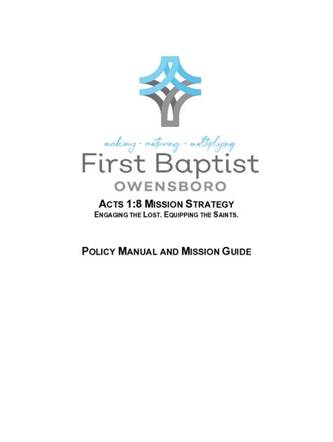 Fillable Online ACTS 1:8 MISSION STRATEGY POLICY MANUAL AND ... Fax ...