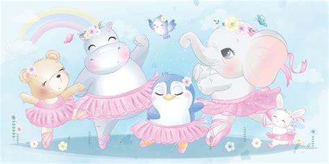 Cute Animals Ballet Dancing Girls Wallpaper - Magicdecor®