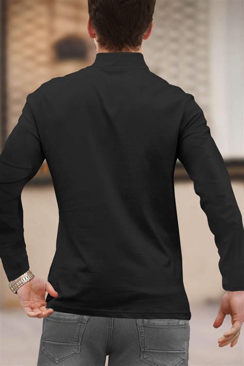 Men Solid Black Full Sleeve Zip High Neck T-Shirt – TRIPR